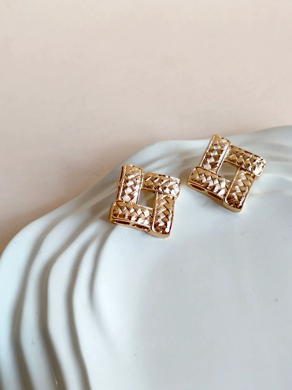 Gold Plated Textured Geometric Stud Earrings | AMOLA
