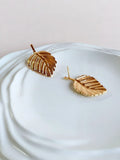 Gold Plated Leaf Shaped Stud Earrings | AMOLA