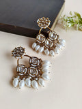 Gold Polki Diamond Pearl Dangler Earrings | AMOLA