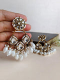 Gold Polki Diamond Pearl Dangler Earrings | AMOLA