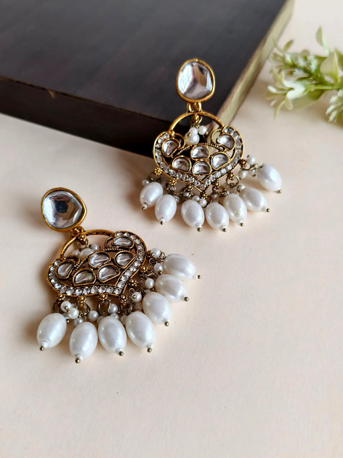 Gold Plated Polki Pearl Chandelier Earrings | AMOLA