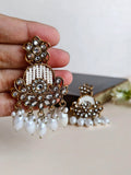 White Polki Kundan Wedding Chandbali Earrings | AMOLA