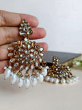 Gold Polki Kundan Pearl Drop Dangler | AMOLA