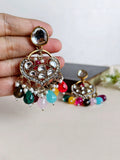 Multicolor Polki Diamond Golden Dangler Earring | AMOLA