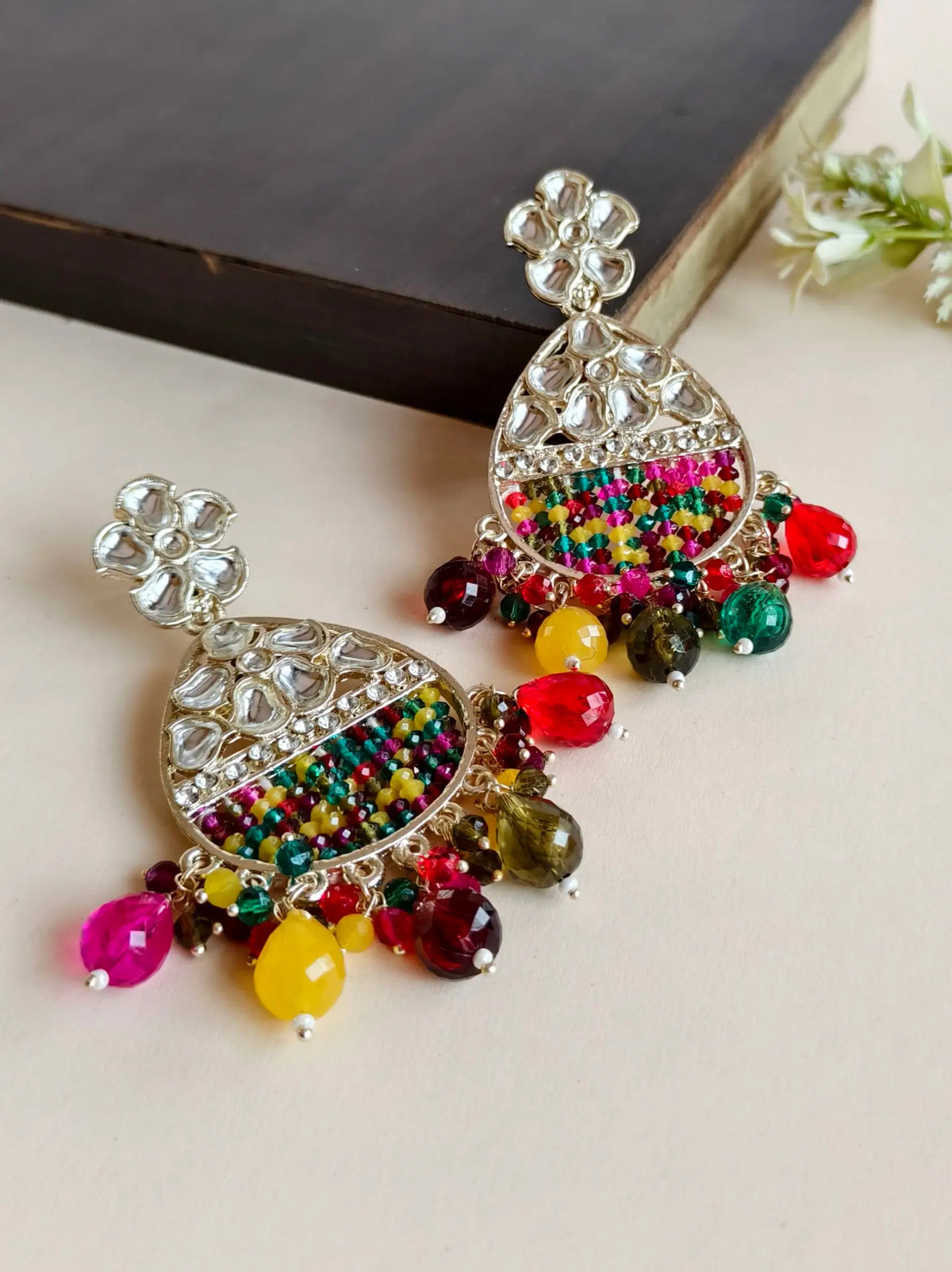 Kundan Multicolor Beaded Dangler Earrings | AMOLA