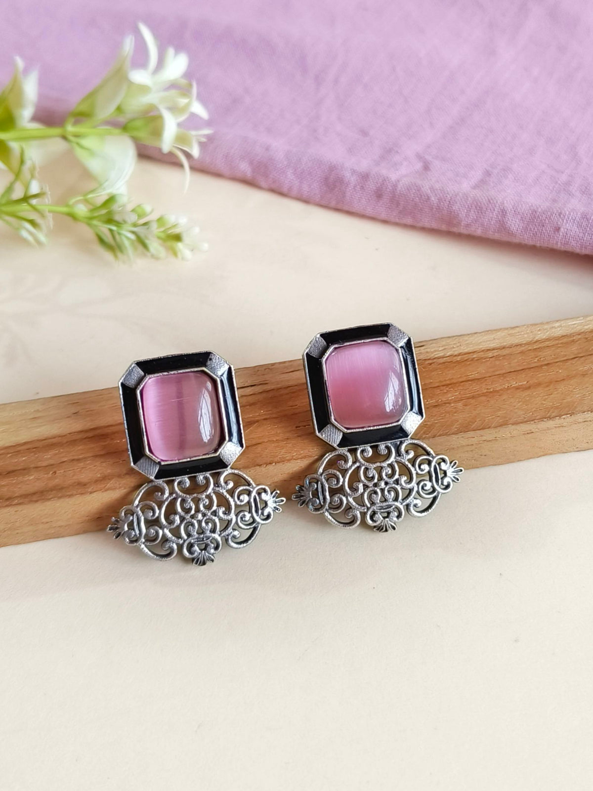 Oxidized Silver Plated Turquoise Stone Studs | AMOLA