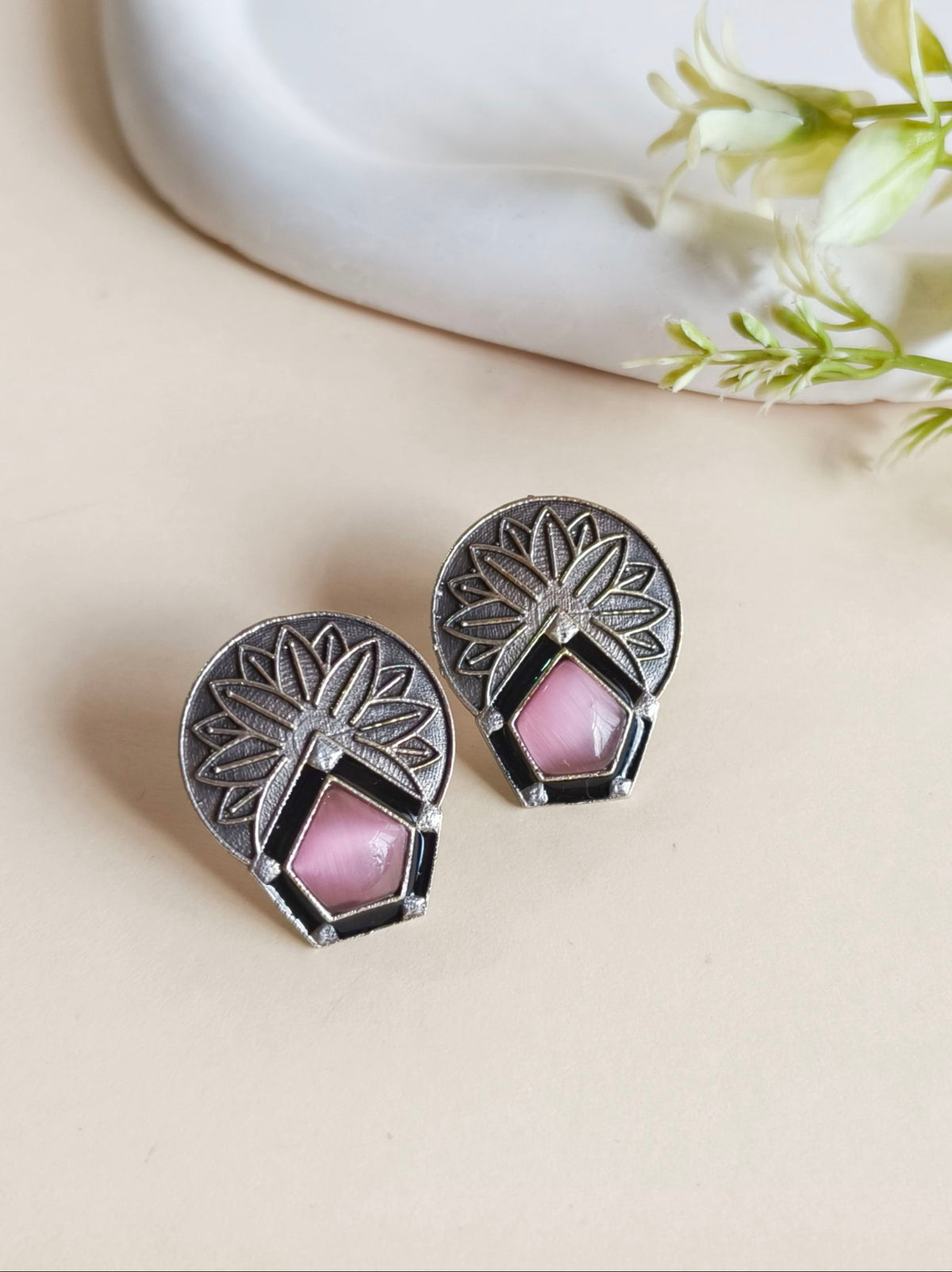 Oxidized German Silver Monalisa Studs | AMOLA