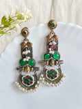 Dual Tone Pearl Stone Dangler Earrings | AMOLA