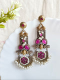 Dual Tone Pearl Stone Dangler Earrings | AMOLA