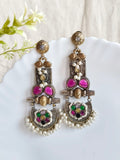 Dual Tone Pearl Stone Dangler Earrings | AMOLA