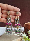 Dual Tone Pearl Stone Dangler Earrings | AMOLA