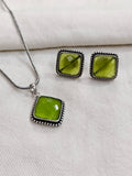 Monalisa Stone Oxidized Necklace and Earring Combo Set
