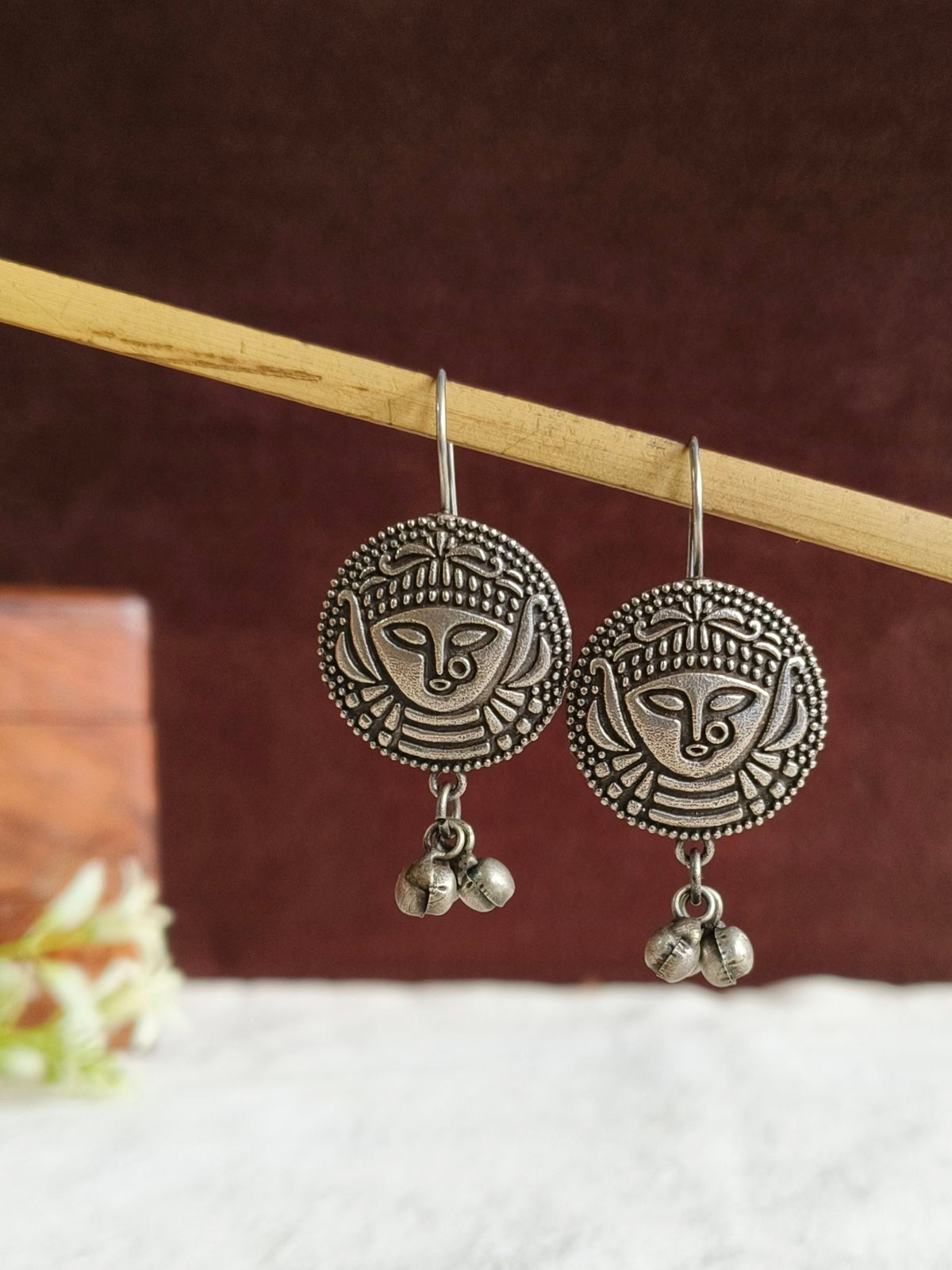Divine Durga Ghungroo Oxidized Hook Earring