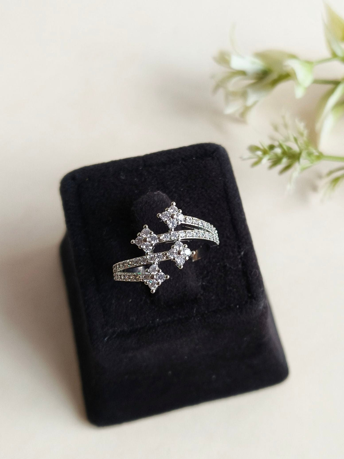 Stylish American Diamond Adjustable Ring | AMOLA