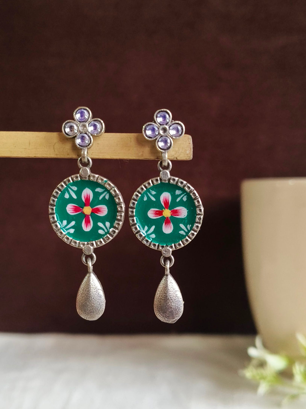 Hand Painted Enamel Oxidized Dangler Earrings | AMOLA