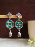 Hand Painted Enamel Oxidized Dangler Earrings | AMOLA