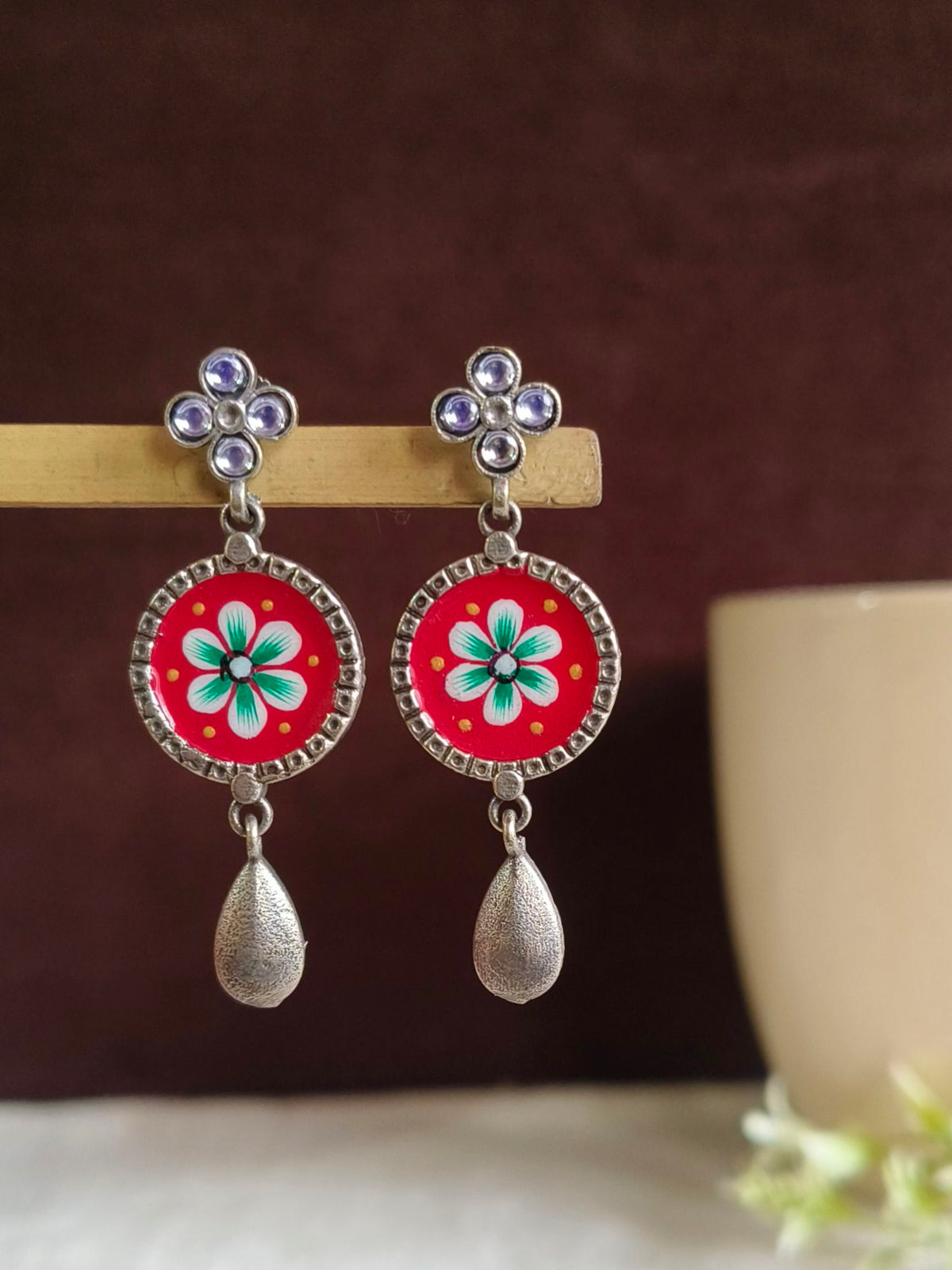 Hand Painted Enamel Oxidized Dangler Earrings | AMOLA