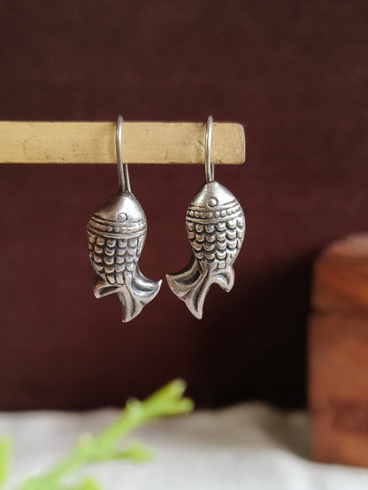 Oxidized Silver Fish Hook Earrings | AMOLA