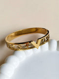 Golden Broad Stainless Steel Open Bangel Bracelet