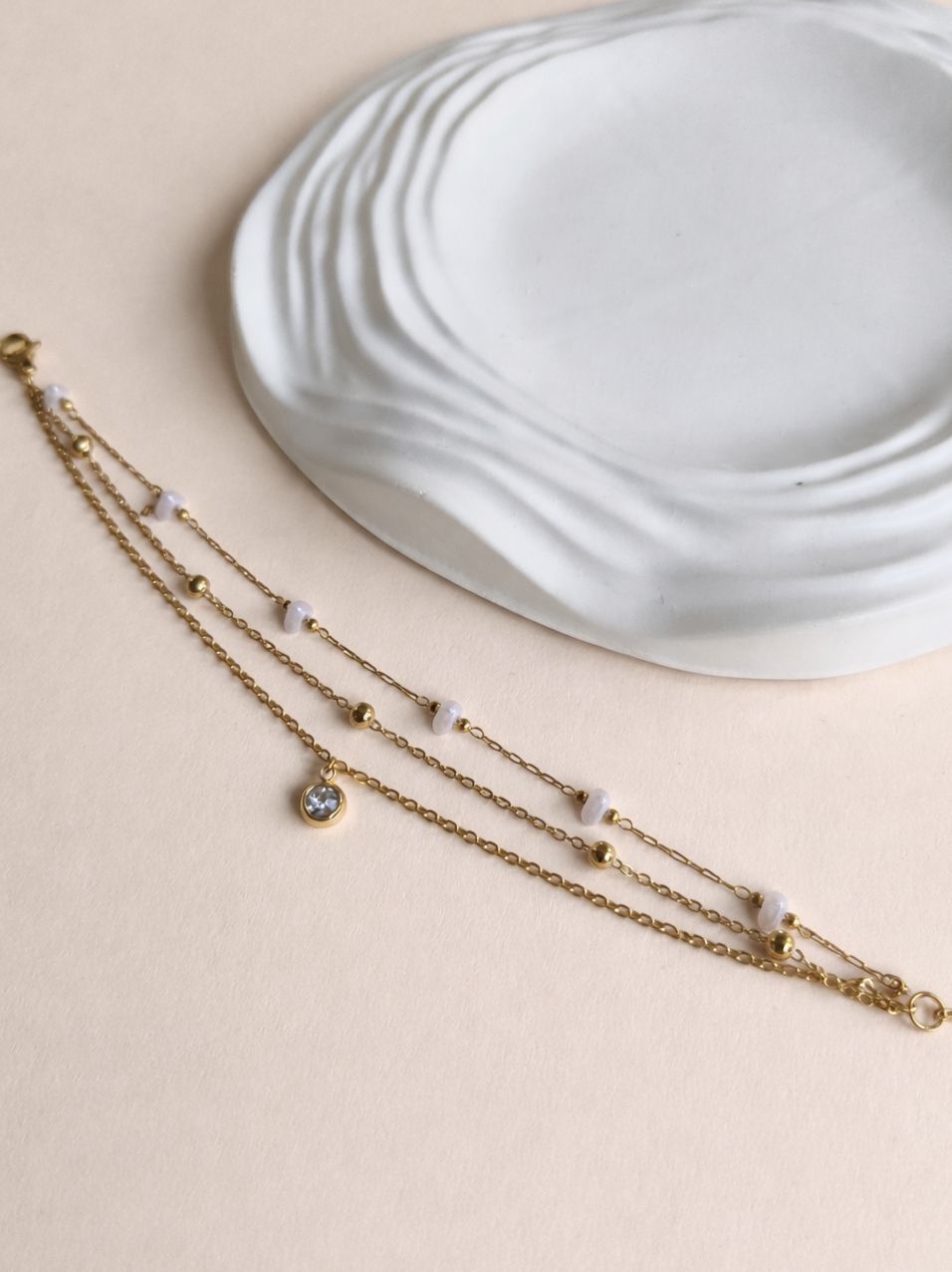 Triple Layer Golden Beaded Charm Bracelet | AMOLA