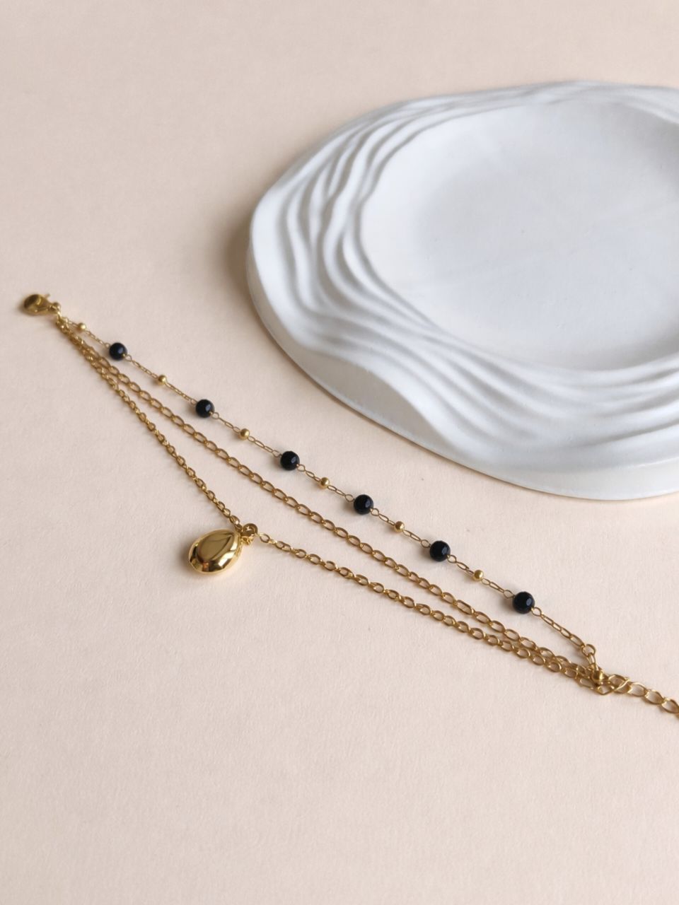 Layered Golden Beaded Charm Bracelet | AMOLA