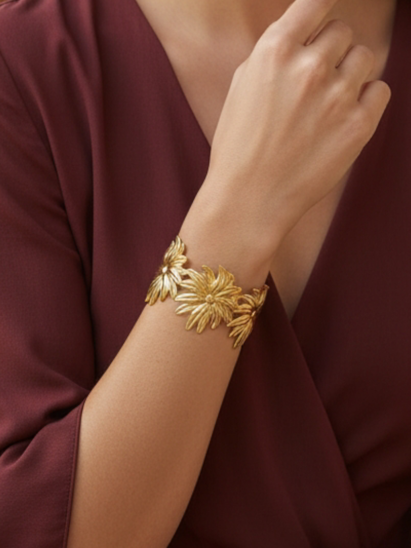 Golden Floral Adjustable Bangle Bracelet | AMOLA