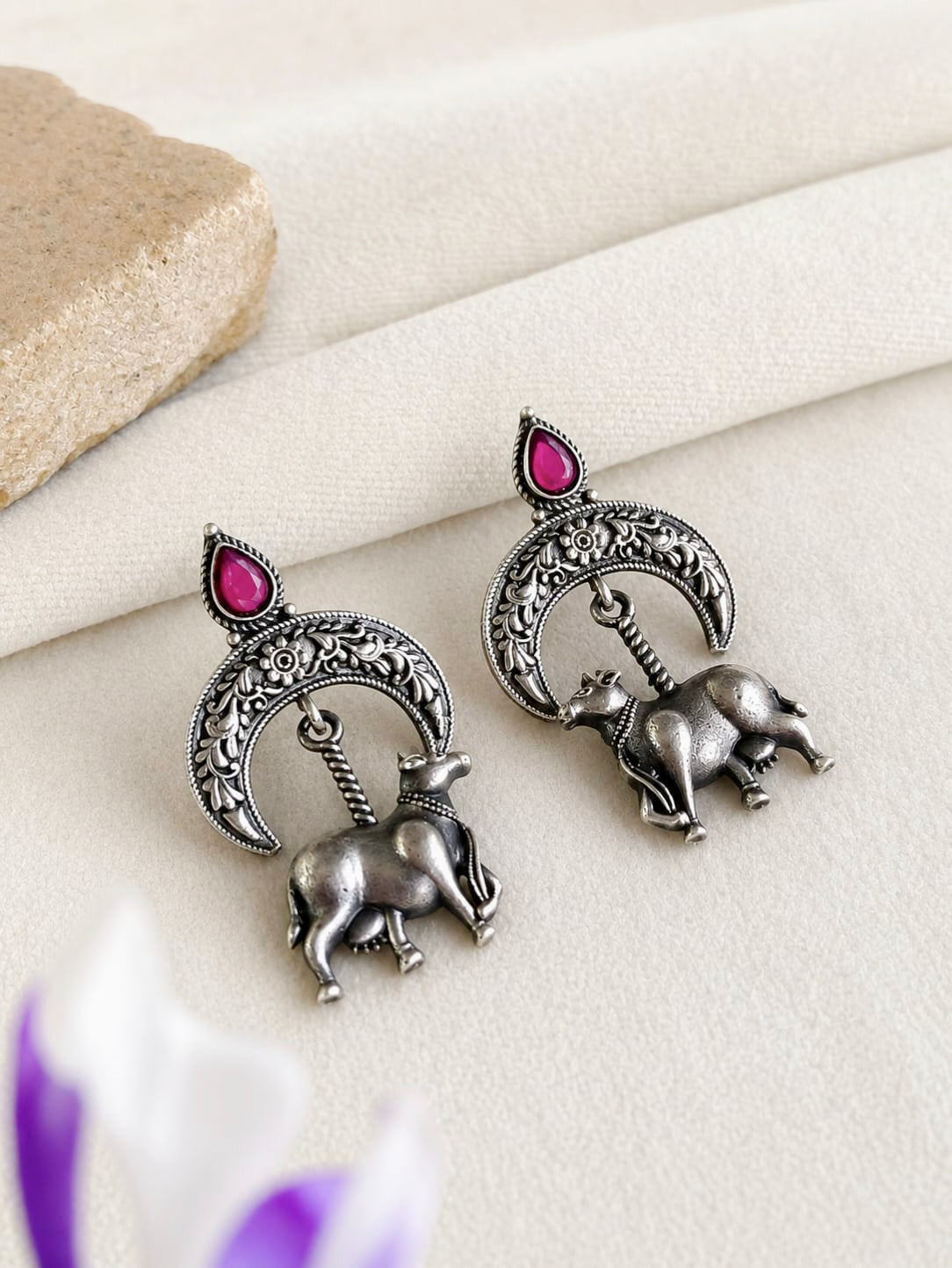 Ethnic Oxidized Kamdhenu Cow Dangle Earrings | AMOLA