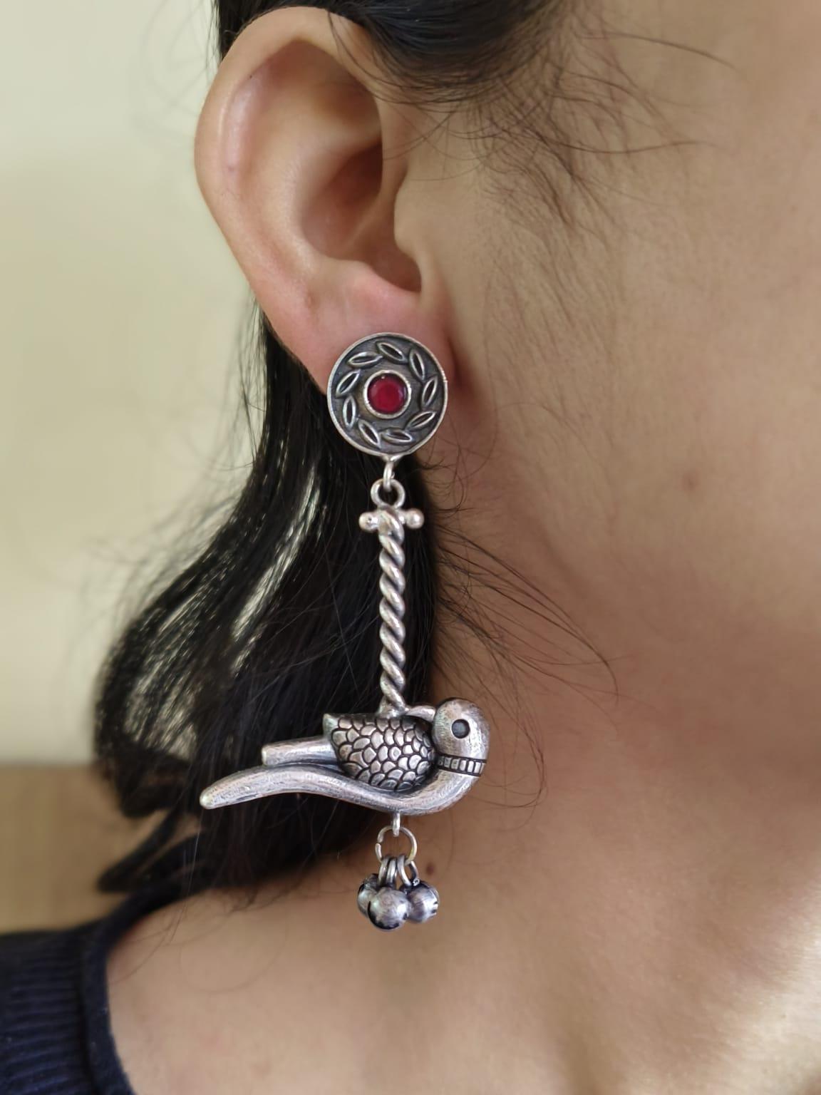 Replica Peacock Oxidised Dangler Earrings | AMOLA