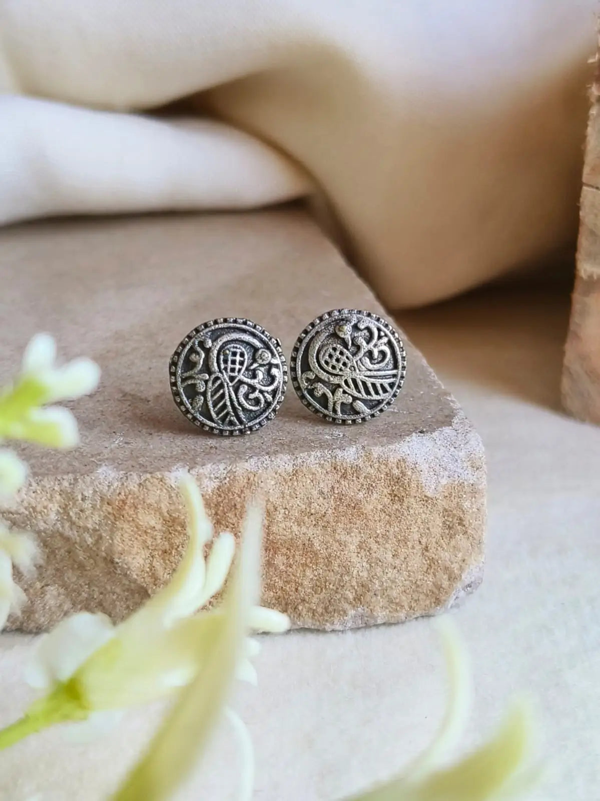 Oxidized Peacock Stud Earrings for Daily Wear | AMOLA