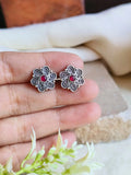 Tiny Oxidised Floral Stud Earrings | AMOLA