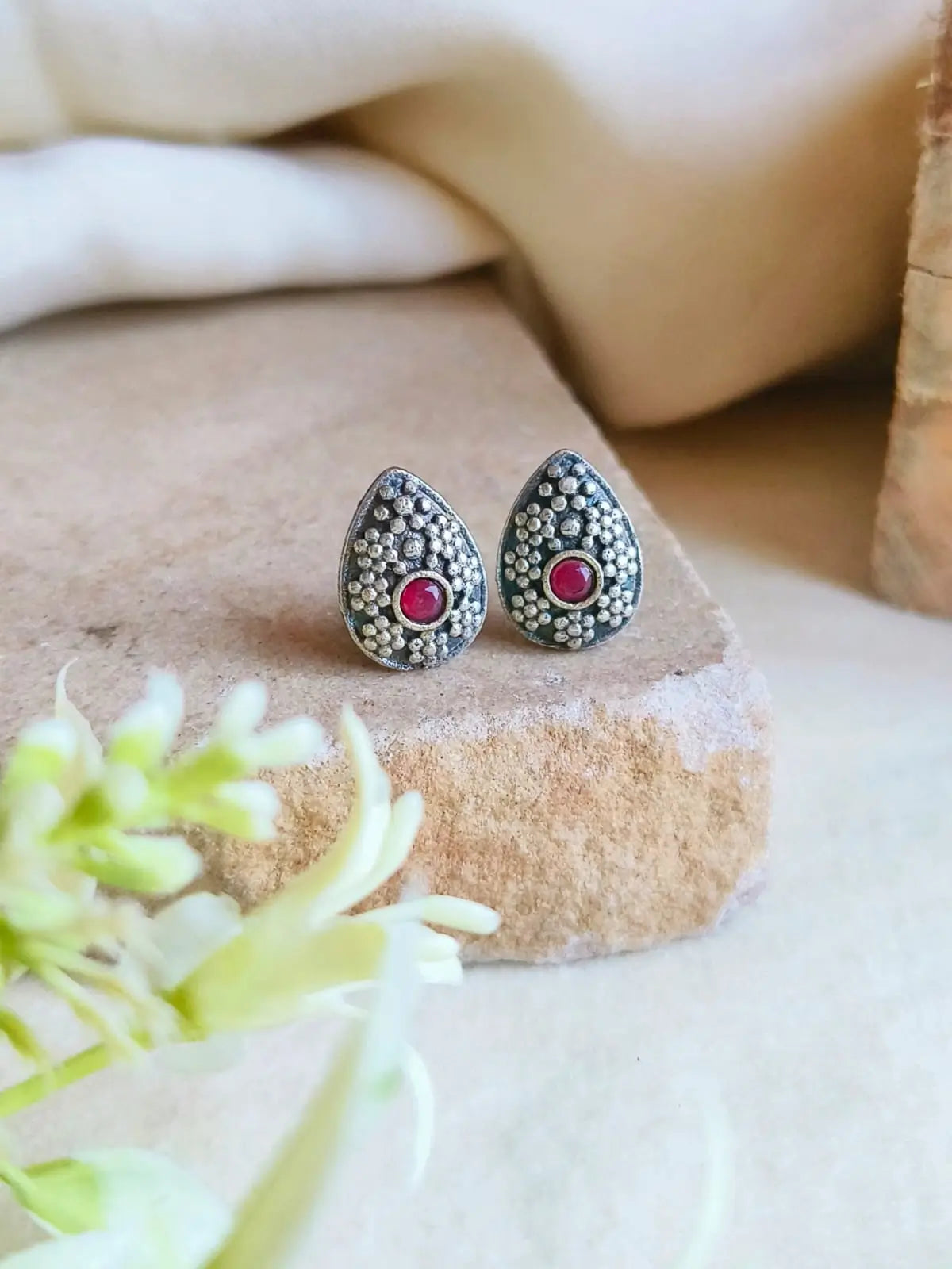 Unique Oxidised Pan-Shaped Tiny Stud Earrings | AMOLA