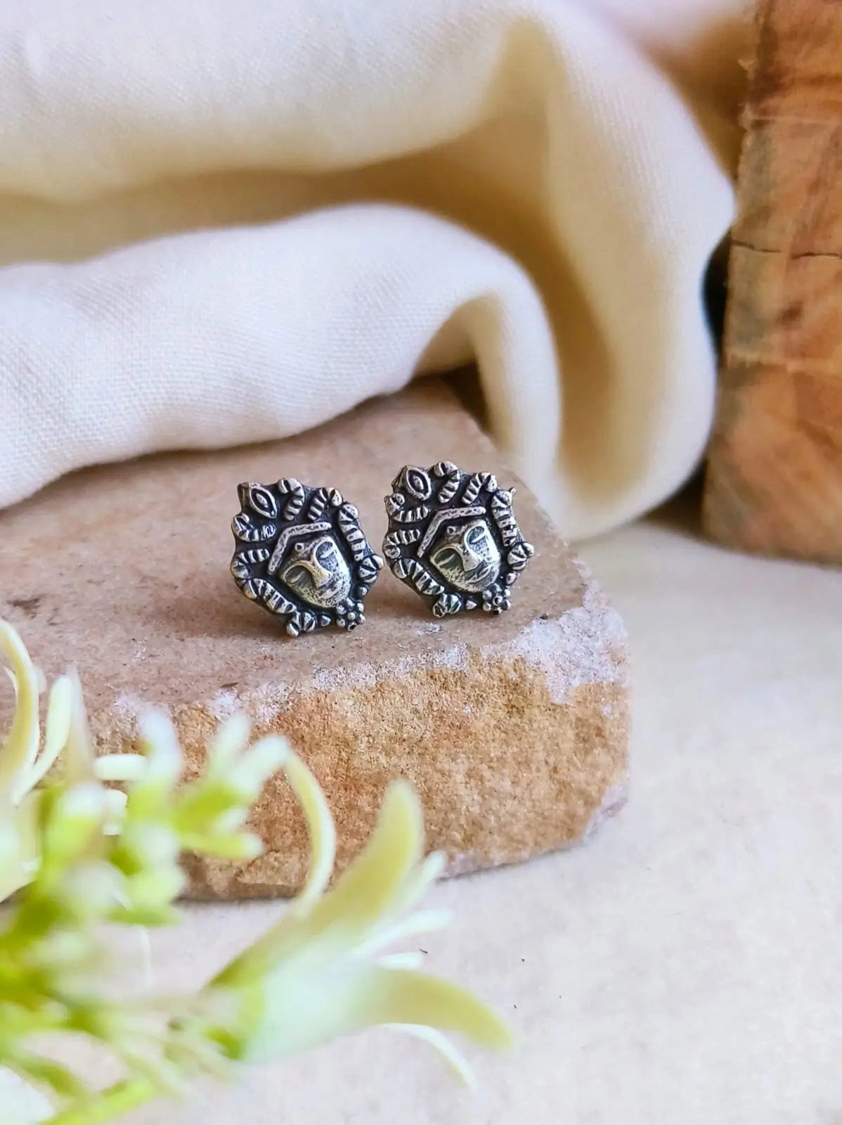 Unique Oxidized Tiny Face Stud Earrings | AMOLA