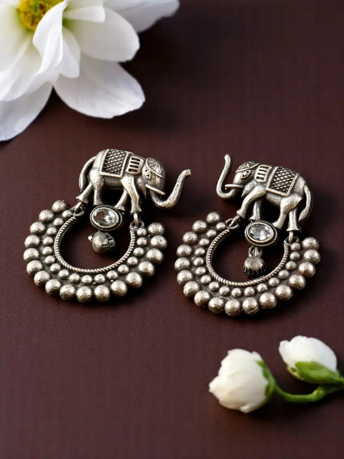 Silver Elephant Dangler Earrings | AMOLA