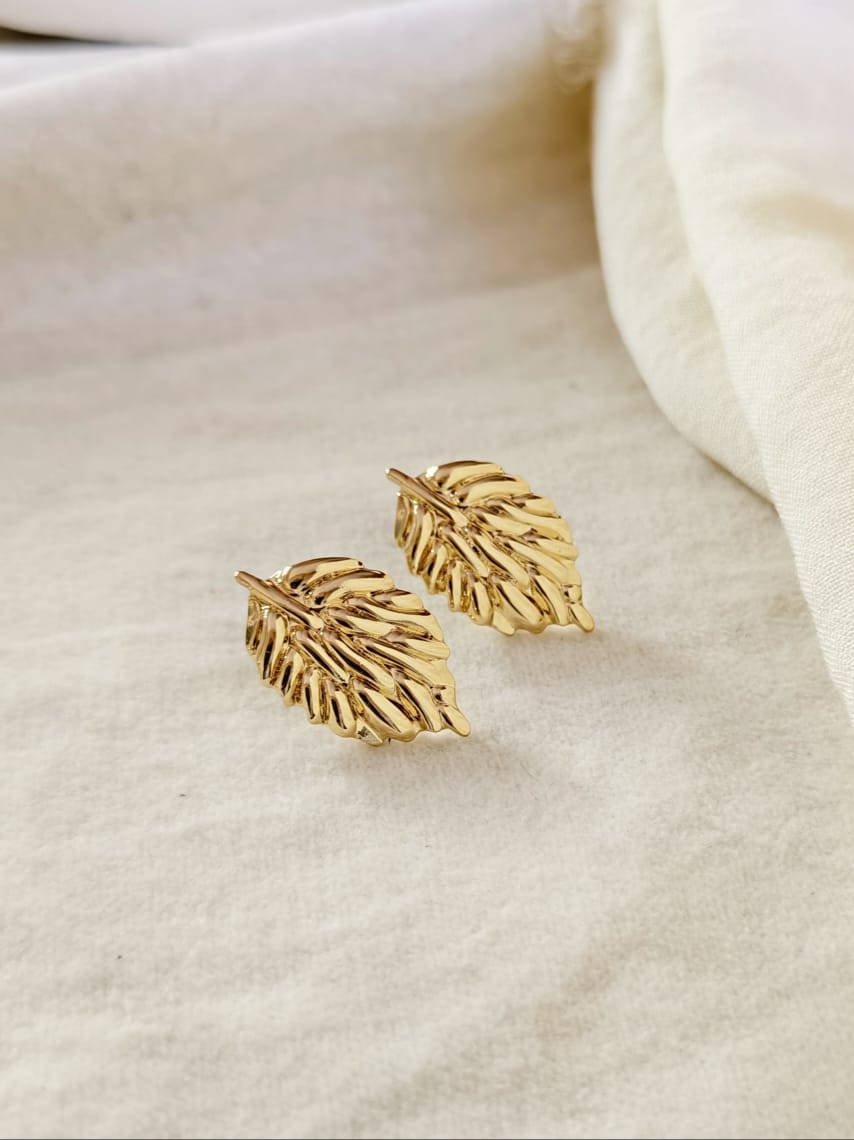 Golden Leaf Statement Stud Earrings | AMOLA