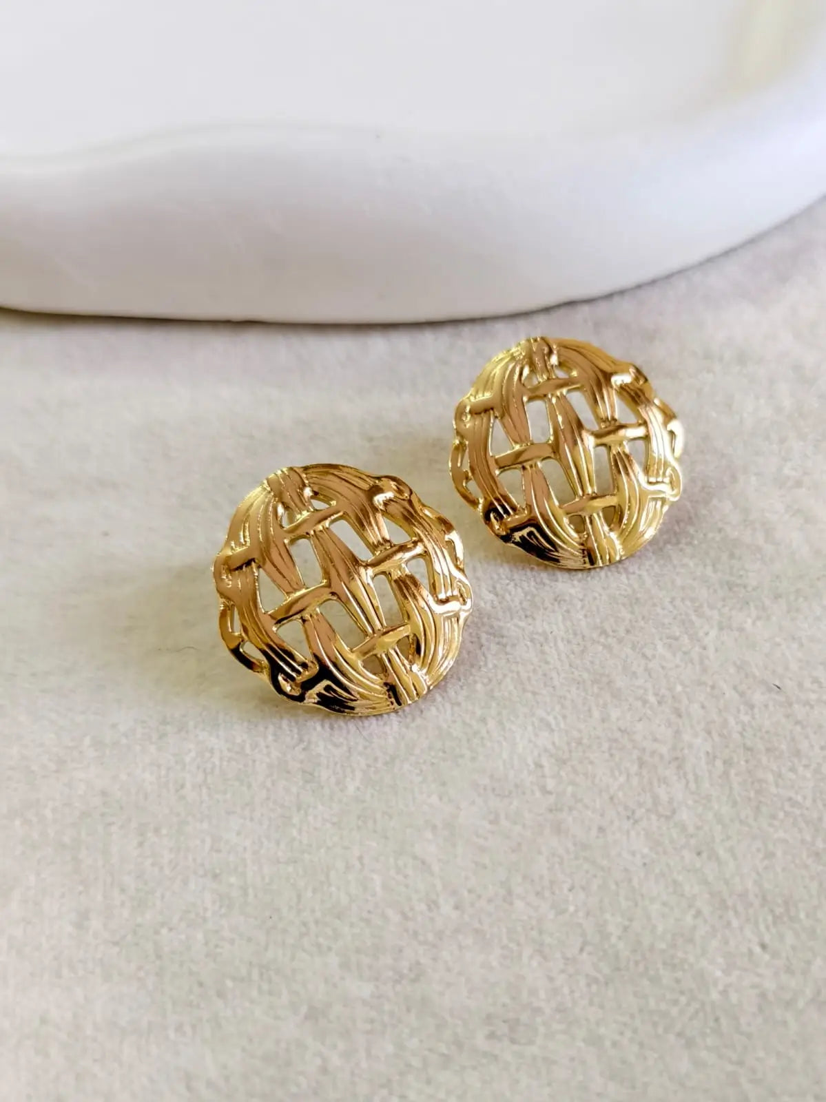 Basket Dome Textured Golden Stud Earrings | AMOLA