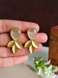 Golden Monalisa Leaf Shine Stud Earrings | AMOLA