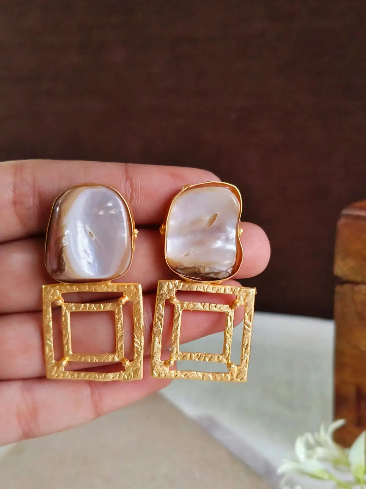 Golden Matte Baroque Pearl Stud | AMOLA