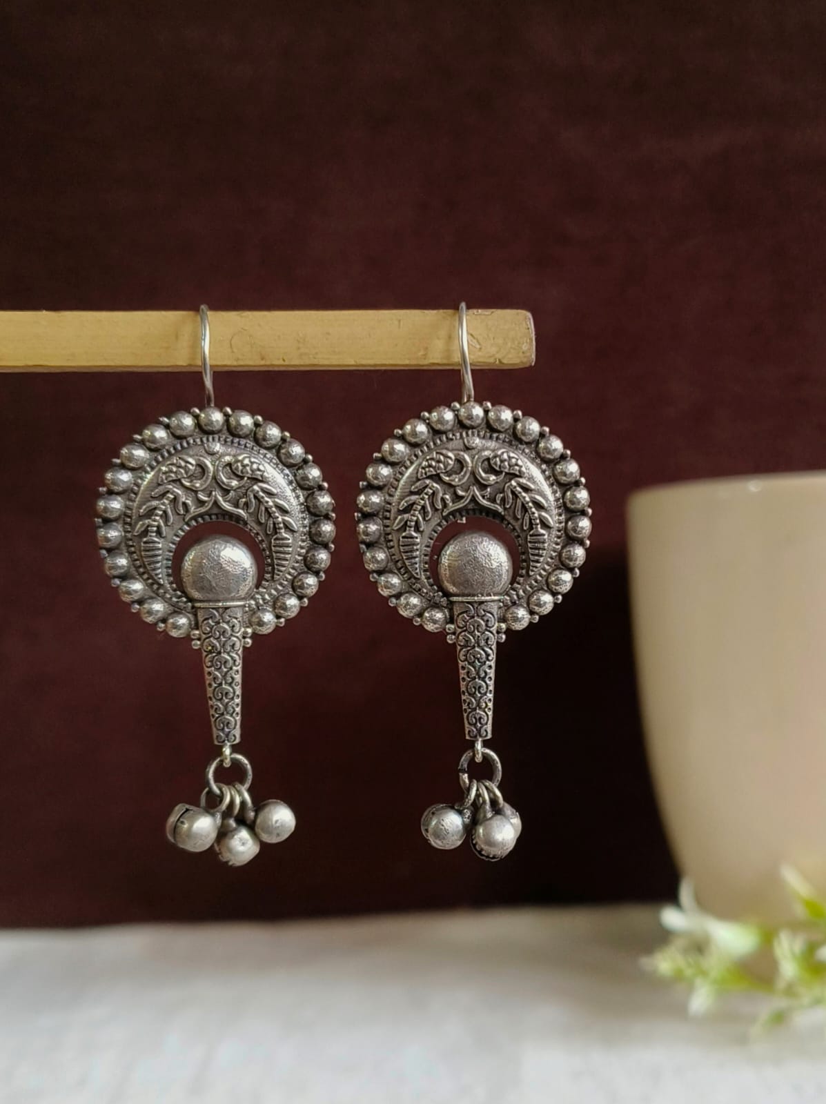 Silver Hook Earrings with Ghungroos | AMOLA