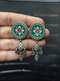 Oxidised Meenakari Round Dangler Earrings | AMOLA