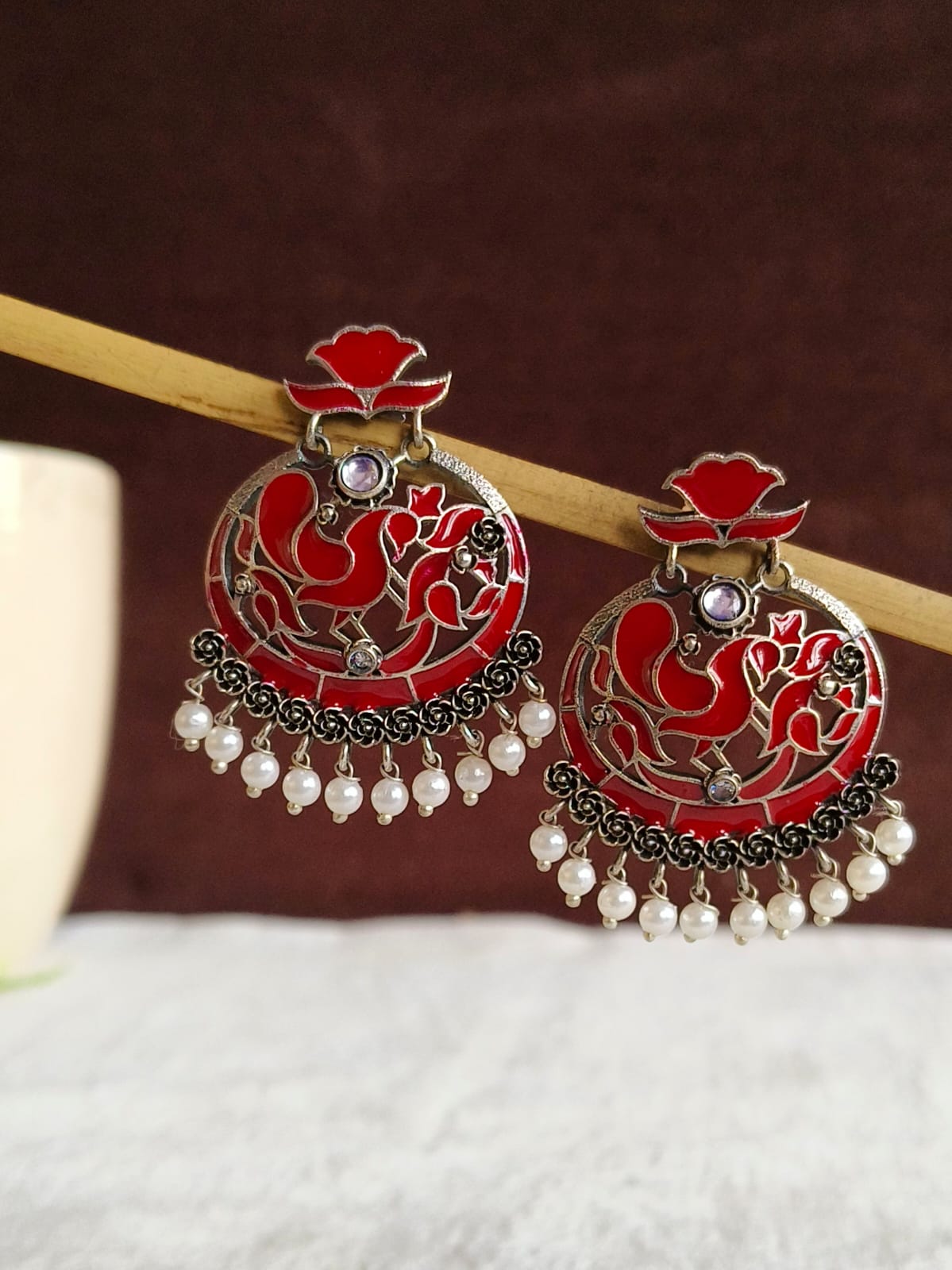 Meenakari Peacock Oxidized Chandbali Earring | AMOLA