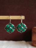 Silver Look Oxidized Studded Hook Earrings | AMOLA