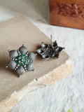 Oxidized Silver Plated Floral Stud Earring | AMOLA