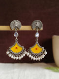 Peacock enamel Pearl drops Oxidized Earring | AMOLA