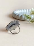 Oxidized Silver Plated Lotus Om Ring | AMOLA