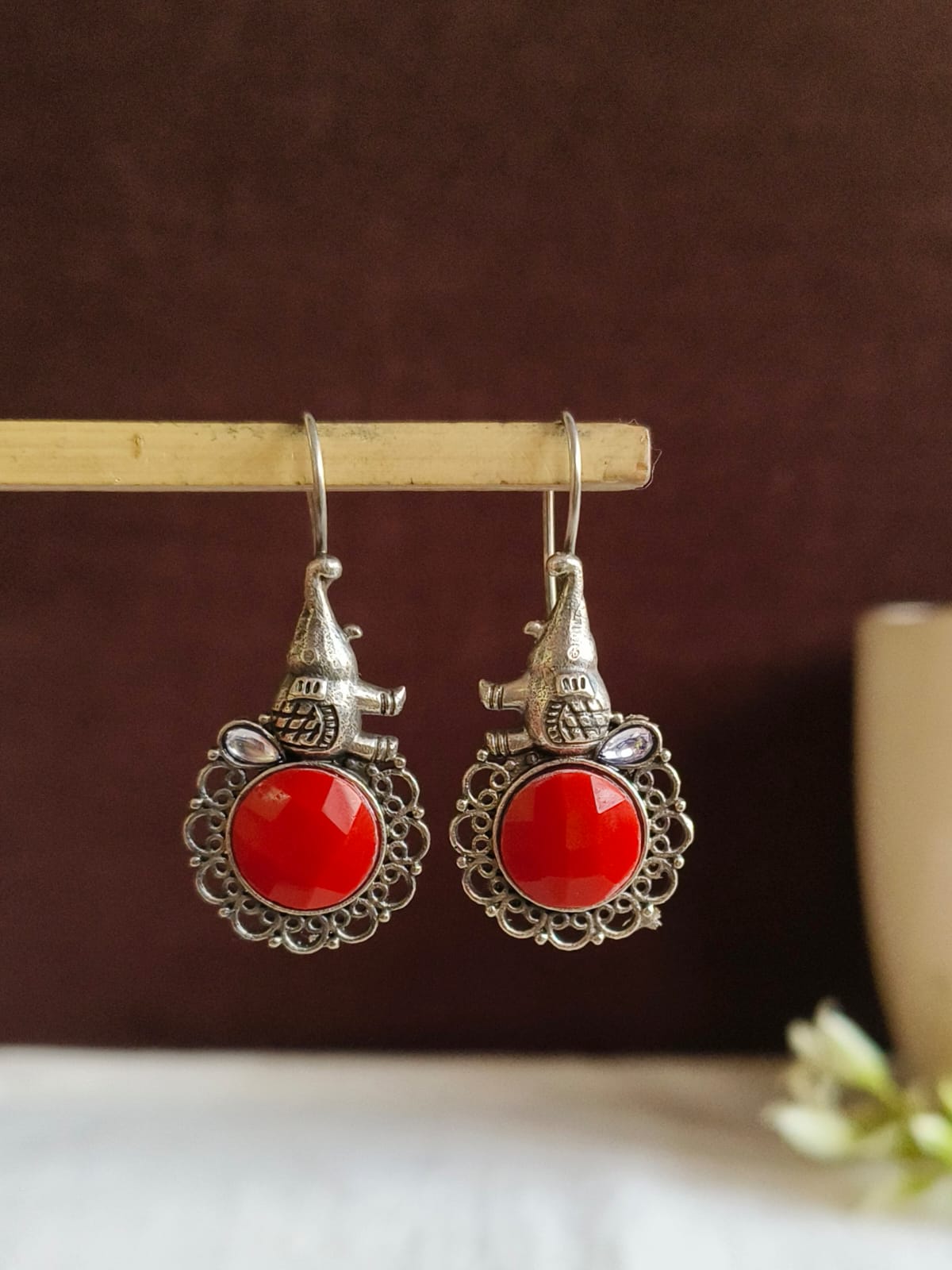 Silver Look-Alike Elephant Earrings with Monalisa Stones | AMOLA