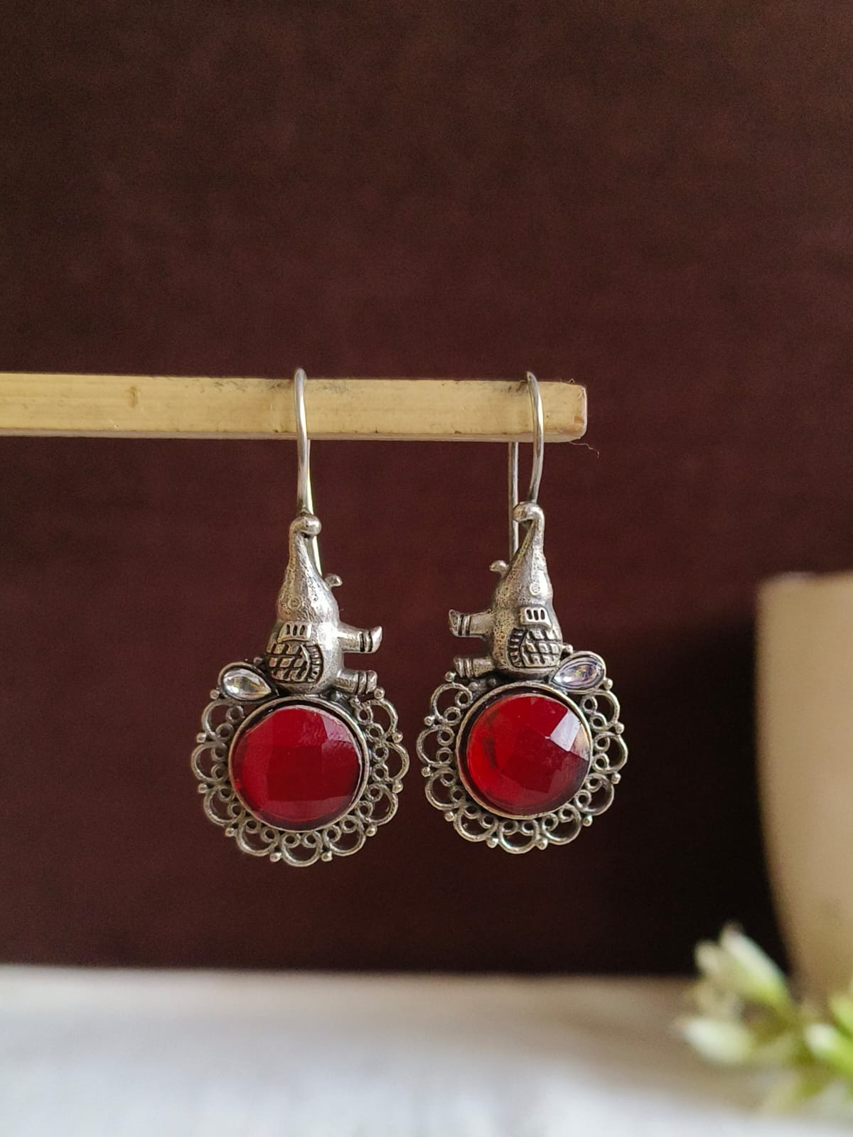 Silver Look-Alike Elephant Earrings with Monalisa Stones | AMOLA