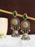 Dual Tone Oxidized Silver Jhumka Earrings | AMOLA