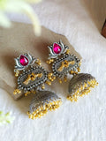 Dual Tone Ghungroo Beaded Dome Jhumkas | AMOLA