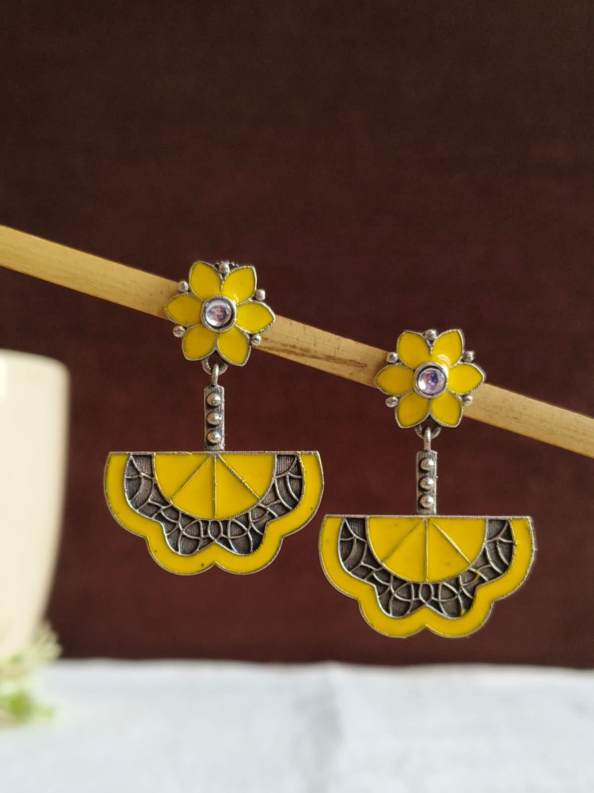 Oxidized Enamel Hand-Painted Dangler Earrings | AMOLA