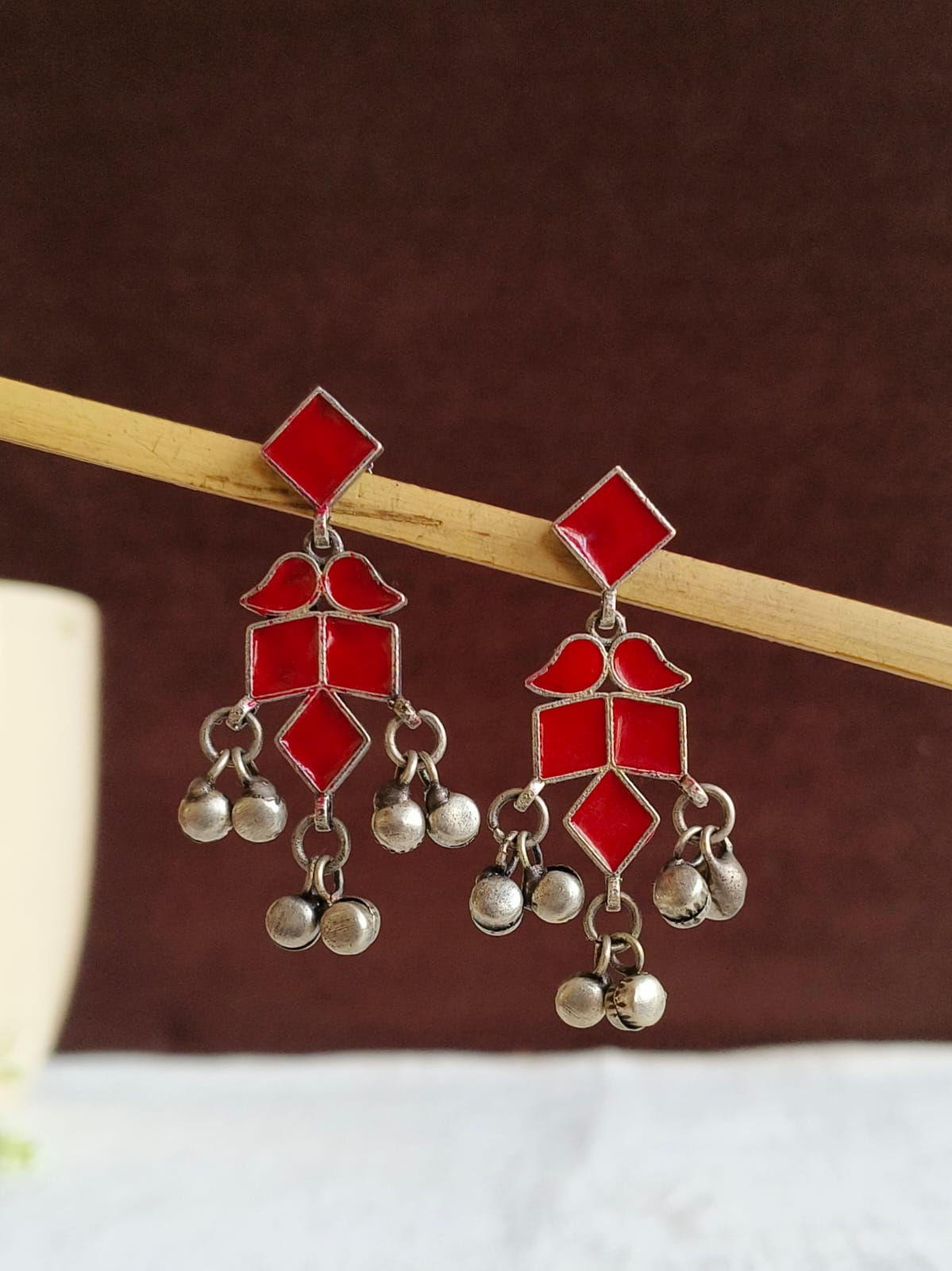 Hand painted Enamel Ghungroo Dangler Earrings | AMOLA